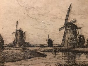 Jan van Rijsewijk - Twee maal ets van Kinderdijk door Jan van Rijsewijk kopen? Bied vanaf 1!