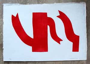 Klaas Gubbels - Houtdruk: Rode kan + gratis affiche Gubbels 85 jaar - 2018 verkocht voor € 395!