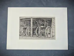 Anna Egter van Wissekerke - fraaie realistische jaren 30 Ets - karren in schuur - potlood gesigneerd kopen? Bied vanaf 38!