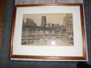 Marius Johannes Janssen - Ingekleurde Ets. West Nieuwland op het spoorwegviaduct. Rotterdam kopen? Bied vanaf 50!