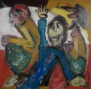 Martin van Wordragen - Olieverf op doek, Paniek in de bar - Ingelijst (Groot) kopen? Bied vanaf 250!