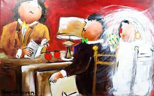 Theo Broeren - Acryl op Doek, Het Ja-Woord (Zeer Groot) verkocht voor € 100!