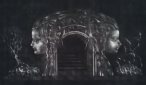 Hiroshi Asada - Poort met vrouwenhoofden, ets kopen? Bied vanaf 30!