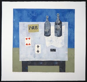 Betty Scheer - Linosnede, Tafel met speelkaarten kopen? Bied vanaf 1!