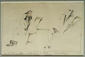 Hans Konings - Ingelijste tekening , “Meeting on a Chair” verkocht voor € 35!