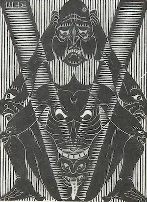 M.C. Escher - Houtdruk, Letter 'V' uit Scholastica kopen? Bied vanaf 100!