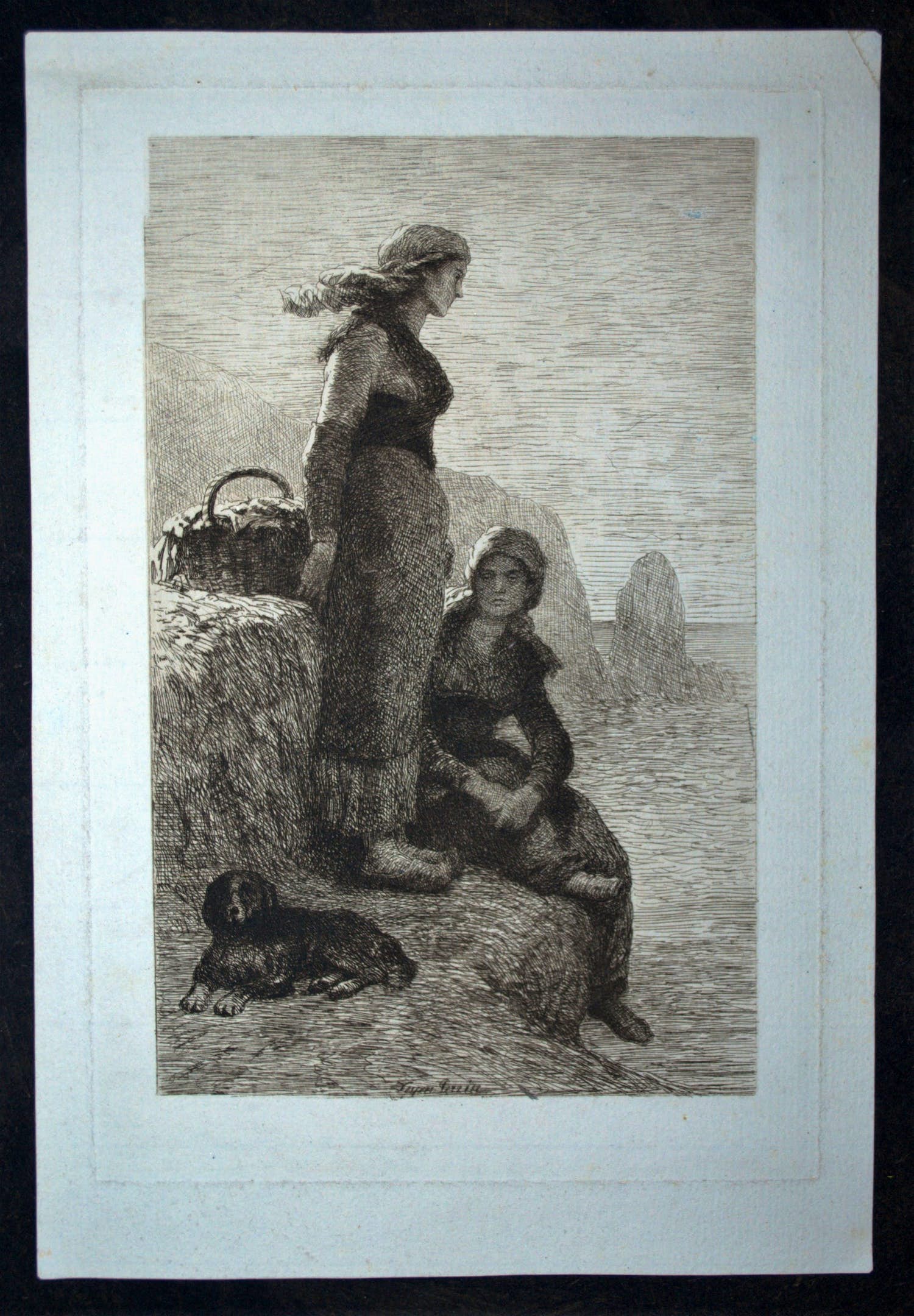 François Nicolas Auguste Feyen-Perrin - ets- Bretonse vissersmeisjes 1880 + 2 litho's Scheveningen verkocht voor € 40!