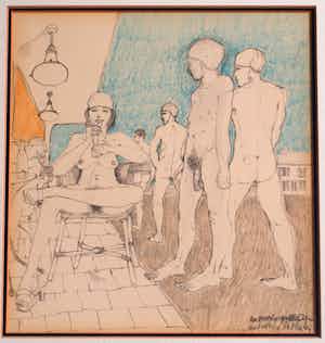 Niet of onleesbaar gesigneerd - 3-Luik met erotische tekeningen uit 1969 – Fraai ingelijst - 41 x 128 cm. verkocht voor € 1!