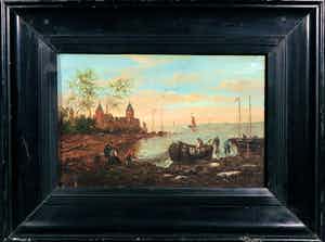 Niet of onleesbaar gesigneerd - Olieverf op paneel, Uitzicht op zee - Ingelijst verkocht voor € 1!