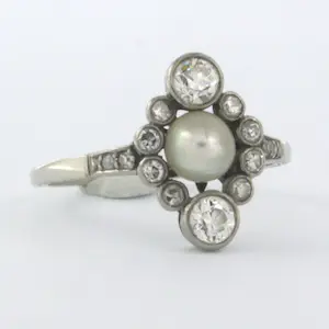 14k wit gouden ring met parel en bolsjewiek geslepen diamant 0,75ct - rm 19 kopen? Bied vanaf 700!