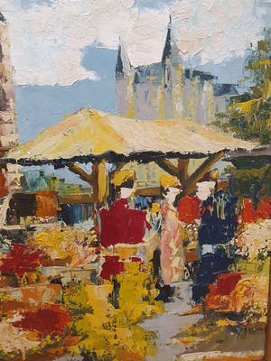 Niet of onleesbaar gesigneerd - Bloemenmarkt Amsterdam met zicht op de Munttoren kopen? Bied vanaf 1!