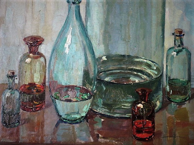 Frans Berntsen - weergaloos mooi 1926 art-deco "Stilleven van Flessen" gesigneerd kopen? Bied vanaf 1!