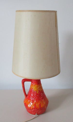 Bodo Mans - Fat Lava Oranje Rode lampvoet model 566-17 incluis originele kap - Bay Keramik kopen? Bied vanaf 30!