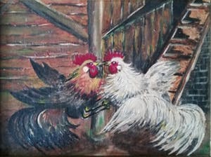 Niet of onleesbaar gesigneerd - 2 Kemphanen - Naïeve kunststroming - begin 20e eeuw kopen? Bied vanaf 10!