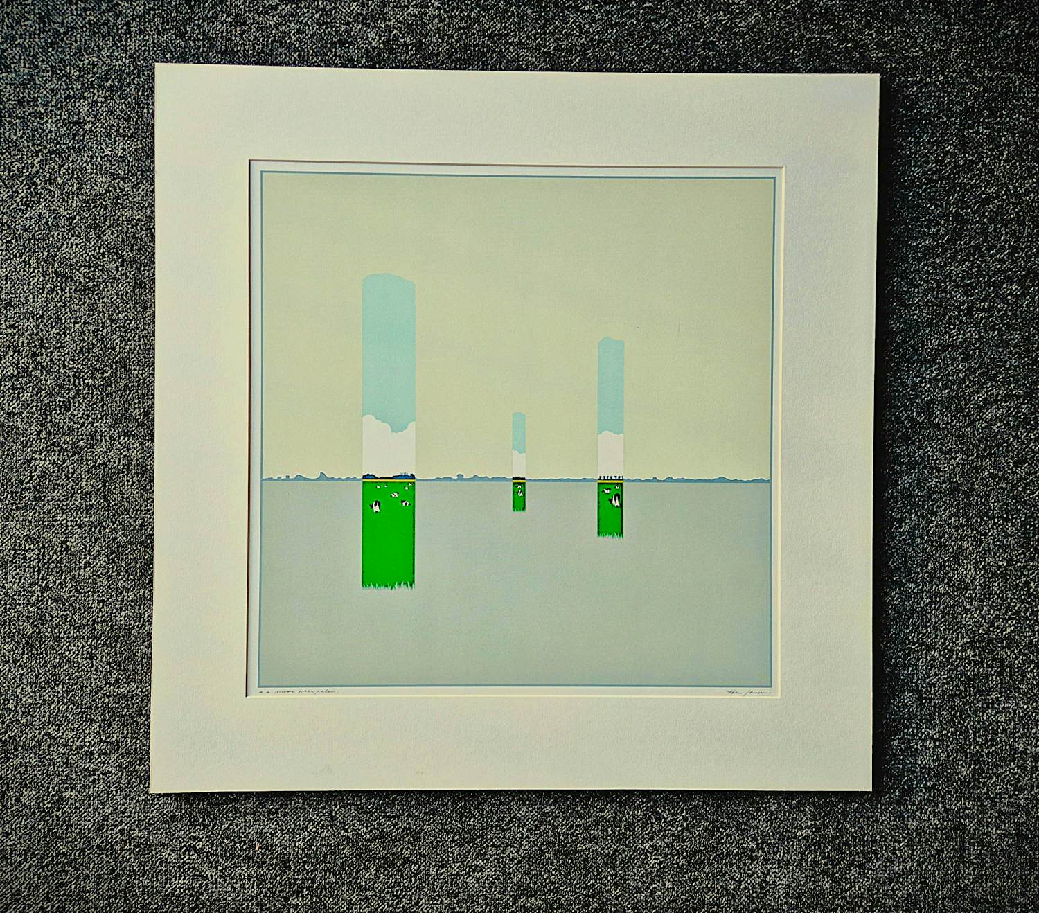 Han Jansen - grote minimalist. zeefdruk "mooi weer palen" - Epr. d'Art. exemplaar - gesign. verkocht voor € 81!