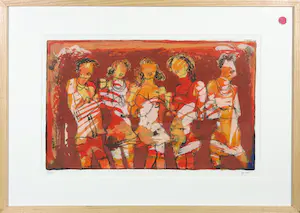 Sjer Jacobs - Zeefdruk, Vijf vriendinnen - Ingelijst kopen? Bied vanaf 100!