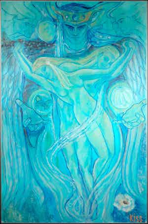 Kiss Riemvis - Olieverf op doek, z.t. Droomfiguren, Ingelijst (Zeer groot) verkocht voor € 1!