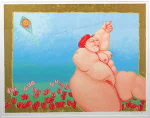 Ada Breedveld - Zeefdruk,Titel, "Vlieger". verkocht voor € 50!