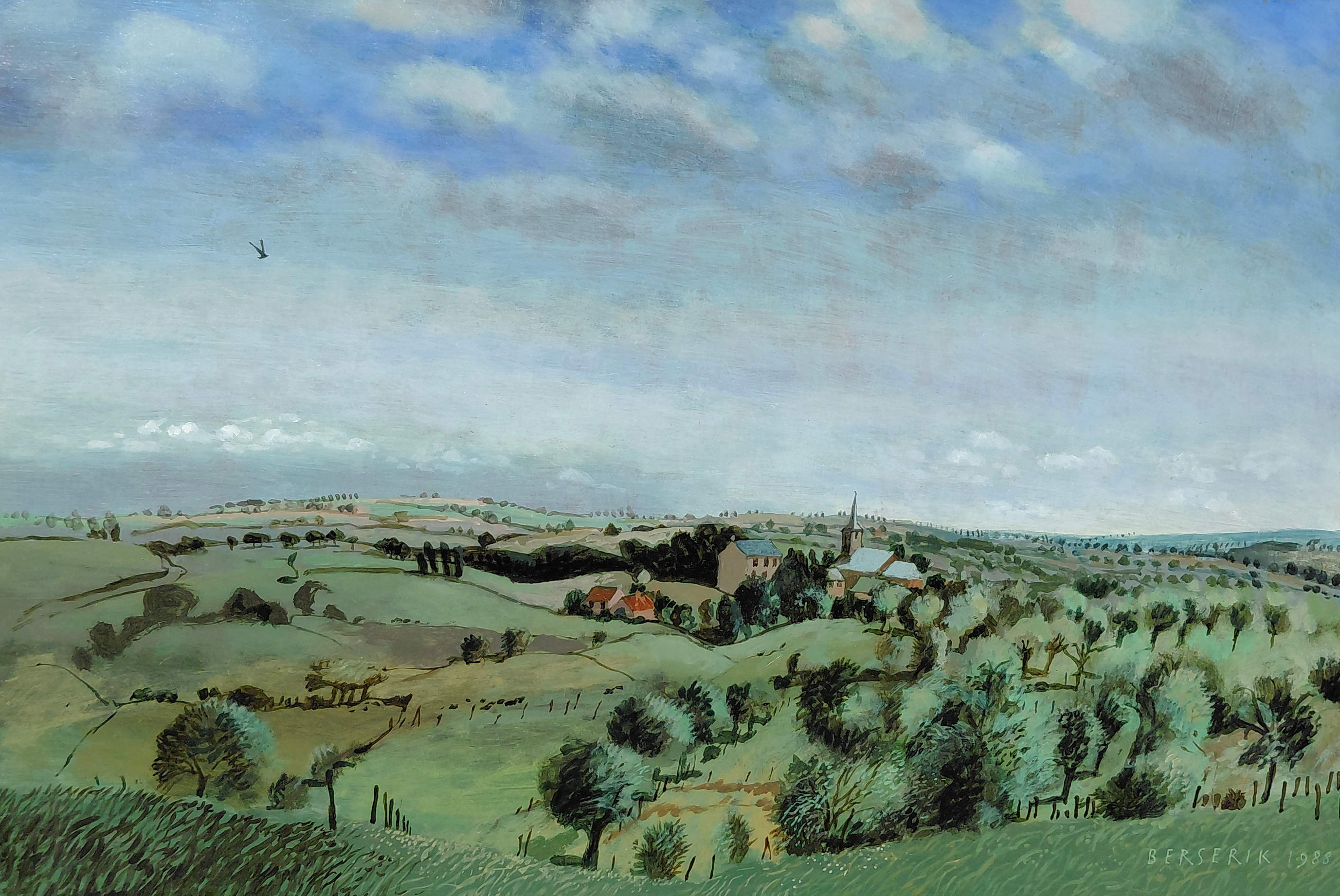 AcheterHerman Berserik - Schets voor een groot Belgies landschap, acrylverf op paneel (originele lijst)? Enchérissez de 1995!