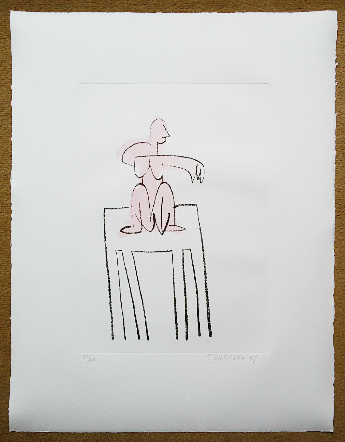 Klaas Gubbels - Naakt op tafel, met de hand geaquarelleerde ets kopen? Bied vanaf 275!