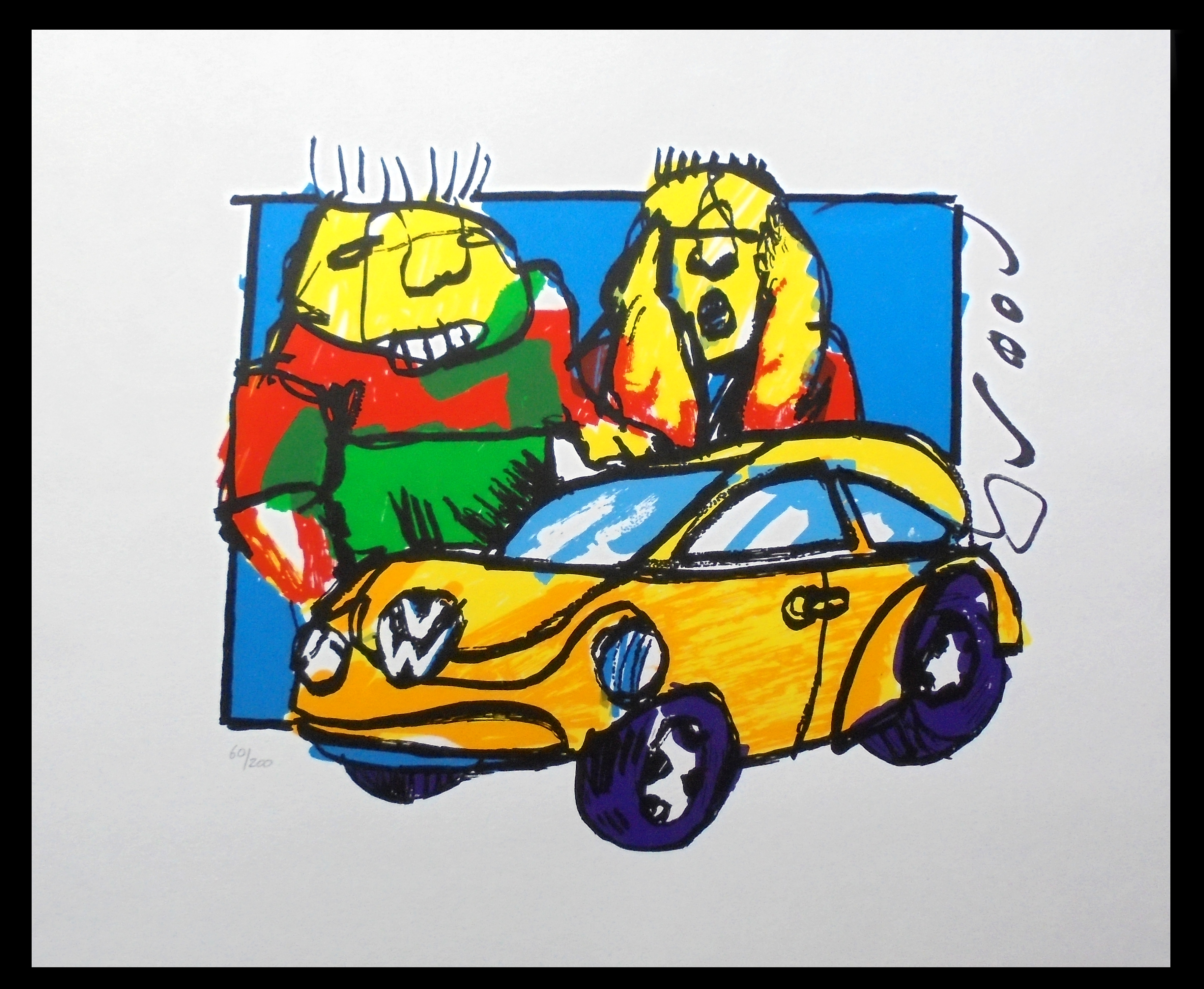 Herman Brood -  VW Beetle - Zeefdruk 1999 - handgesigneerd - oplage 200 kopen? Bied vanaf 175!