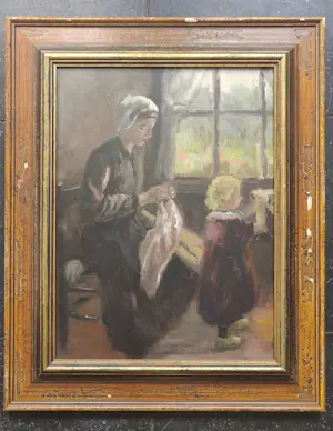 Niet of onleesbaar gesigneerd - Vrouw met kind - Olieverf op paneel kopen? Bied vanaf 1!