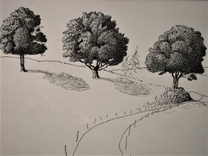 Erna van Mondfrans - Grote Inkt tekening "Frankrijk Mont Rouch Pyreneeën " gesigneerd kopen? Bied vanaf 10!