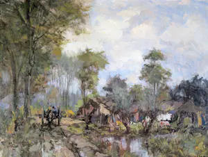 Theodorus van Oorschot - BOERDERIJ IN BOSLANDSCHAP MET PAARD EN WAGEN kopen? Bied vanaf 200!