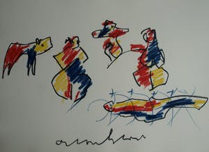 Anton Heyboer - Pastel, Koe met 3 vrouwen – ca. 1980 kopen? Bied vanaf 125!