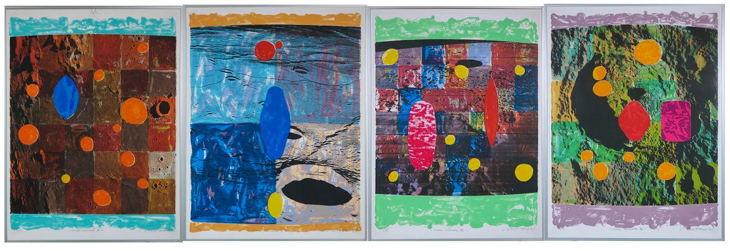 Jelis van Dolderen - 4 x zeefdruk op papier uit de serie Luna Colorata - Ingelijst verkocht voor € 50!