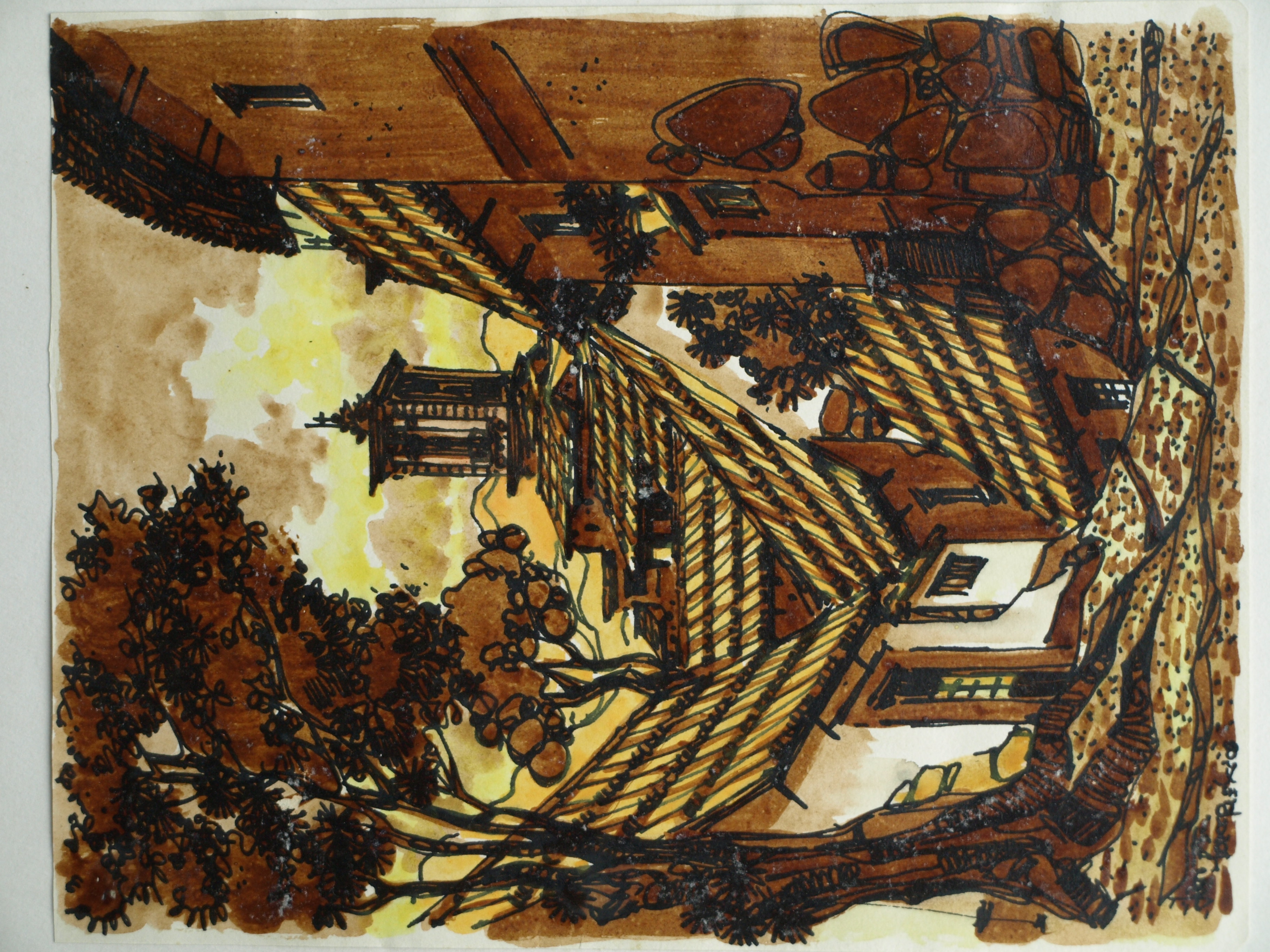 Niet of onleesbaar gesigneerd - 2 Aquarellen , Dorpsgezichten - gesigneerd kopen? Bied vanaf 1!