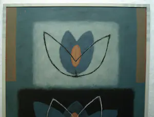 Mieke Mens - Gemengde techniek op board , 2 Bloemen – Lijst, 75 x 64 cm kopen? Bied vanaf 50!