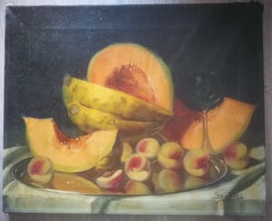 Sziklai Lajos - Stilleven met meloenen en abrikozen/pruimen. kaufen? Bieten Sie von 89!