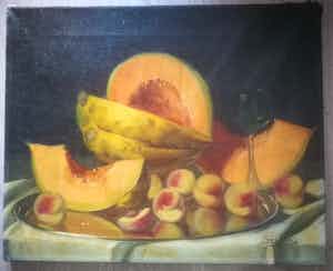 Sziklai Lajos - Stilleven met meloenen en abrikozen/pruimen. verkocht voor € 89!