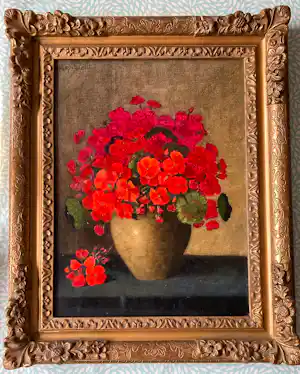 Marie Becht - Bloemstilleven geraniums in vaas verkauft für € 225!