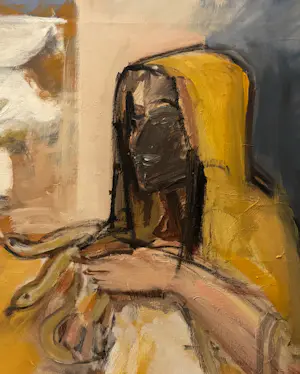 Marcus De Vestele - Der Schlangenzähmer – Großes Gemälde auf Leinwand, um 1970 kopen? Bied vanaf 200!