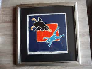 Hans Innemee - Zeefdruk. Titel. "Kwaak, kwaak". verkocht voor € 50!