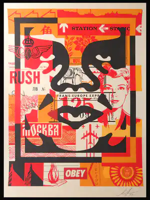Shepard Fairey - Shepard Fairey - (OBEY) - Face Collage II - offset - handgesigneerd vendu pour 89€ !