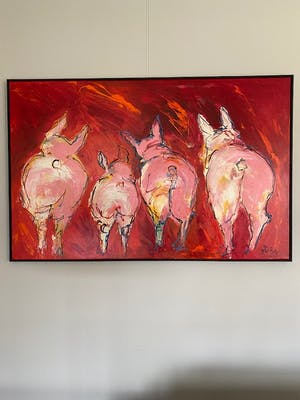 Arno Overdevest - Varkens op rode achtergrond kopen? Bied vanaf 100!