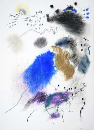 Jef Diederen - Vetkrijt op papier, Abstracte compositie verkocht voor € 1!