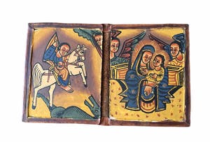 Ethiopie - Antique Ethiopisch Koptisch handbeschilderd icon - Leder kopen? Bied vanaf 75!