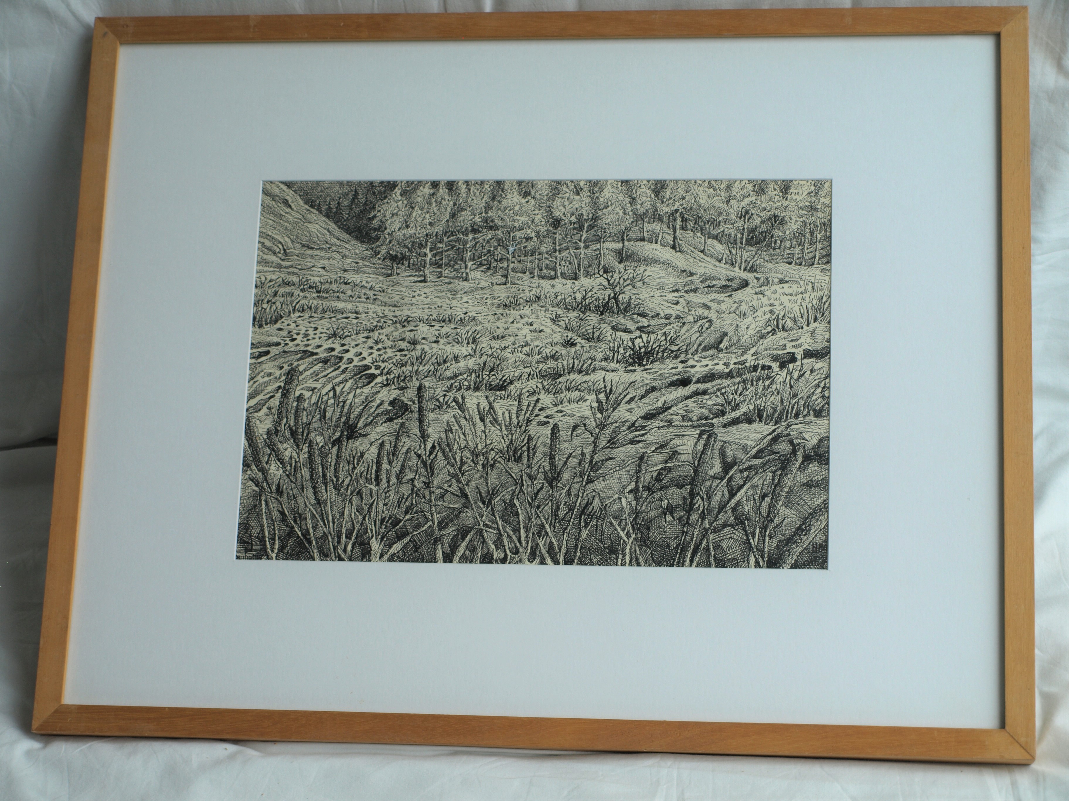 Hans Boon - Pentekening , Duinlandschap – gesigneerd & ingelijst – ca 1977  kopen? Bied vanaf 1!