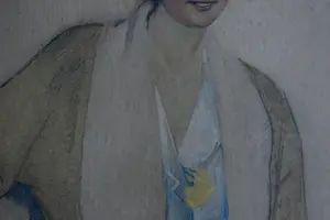 Willy Sluiter - litho - Jonge vrouw met blauw hoedje en gele bloem kopen? Bied vanaf 75!