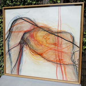 Hans Abbing - Naakte jongeman, tekening met pastelkrijt (ingelijst, groot!) kopen? Bied vanaf 1!