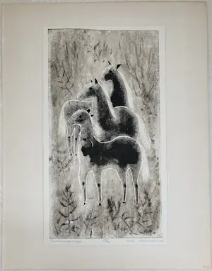 Hans Achenbach - Zonder titel (drie paarden) kopen? Bied vanaf 20!
