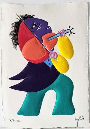 Juan Garcia Ripolles - aquagravure "violist". verkocht voor € 225!
