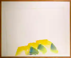 David van de Kop - Aquarel, Abstracte compositie in groen en geel - Ingelijst verkauft für € 70!
