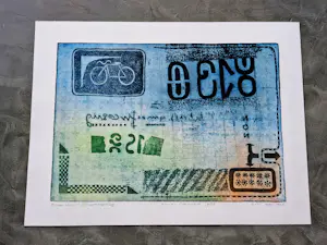 Guido Eckhardt - Grote epreuve d'artiste kleuren-Ets "betaalbewijs rijwielstalling NS" kopen? Bied vanaf 49!