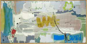 Hans van der Lek - Gemengde techniek op doek, Abstracte compositie - Ingelijst verkocht voor € 1!