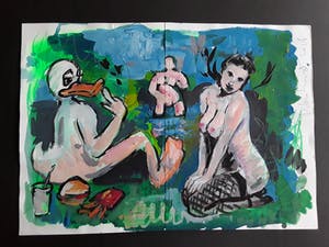 Peter Klashorst - Vrouw met duck kopen? Bied vanaf 145!